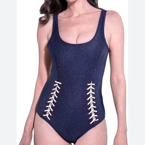 UNBRANDED BLUE ONE PIECE SWIMSUIT, WHITE LACES SIDE, 2X